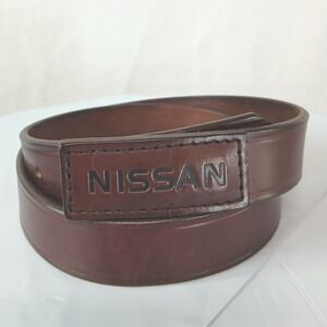 Boston Leather Hidden Buckle Men Brown Leather Belt Nissan Logo Made in USA 43in
